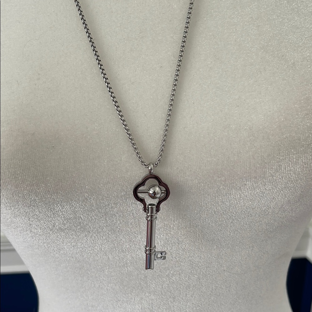 Anti anxiety Silver and Black Key Pendant Necklace